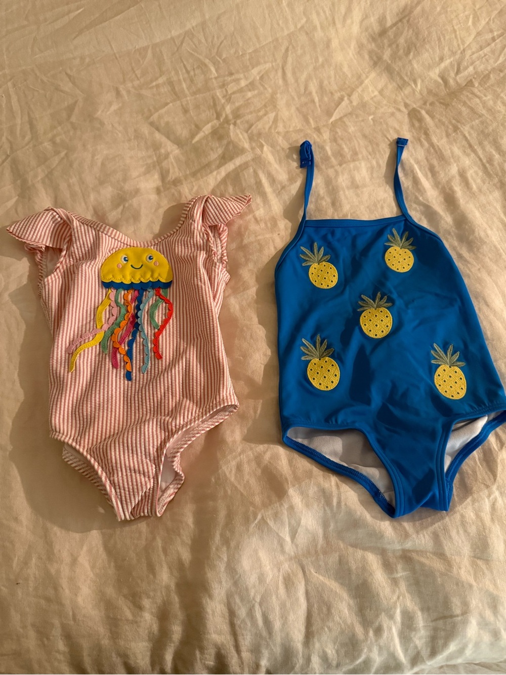 Boden Pink Striped Jellyfish & Blue Pineapple Kids One-Piece Swim Set